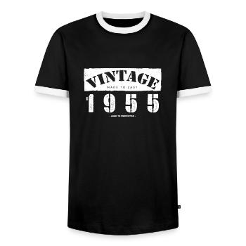 68 Year Old: Vintage Classic 1955 68th Birthday - Men's Ringer Shirt - black/white - Front - AI Model Female 172 light (172cm) & AI Model Male 178 light (178cm)