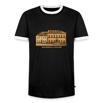 Hôtel de ville de Reichenbach Markt Vogtland Saxe - T-shirt contrasté Homme - noir/blanc - Devant - AI Model Female 172 light (172cm) & AI Model Male 178 light (178cm)