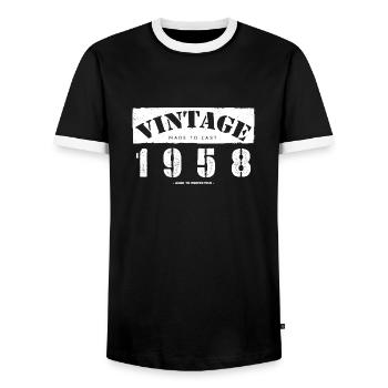 65 Year Old: Vintage Classic 1958 65th Birthday - Men's Ringer Shirt - black/white - Front - AI Model Female 172 light (172cm) & AI Model Male 178 light (178cm)