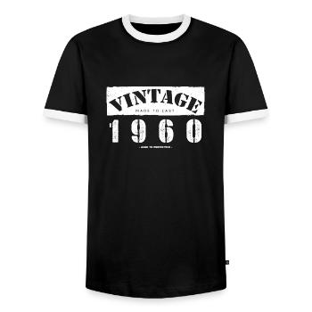 63 Year Old: Vintage Classic 1960 63rd Birthday - Men's Ringer Shirt - black/white - Front - AI Model Female 172 light (172cm) & AI Model Male 178 light (178cm)