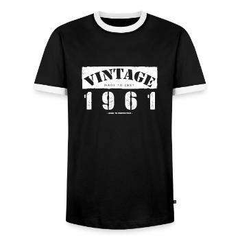 62 Year Old: Vintage Classic 1961 62nd Birthday - Men's Ringer Shirt - black/white - Front - AI Model Female 172 light (172cm) & AI Model Male 178 light (178cm)