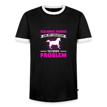 Cheval islandais Dicton islandais Motif Cavalier - T-shirt contrasté Homme - noir/blanc - Devant - AI Model Female 172 light (172cm) & AI Model Male 178 light (178cm)