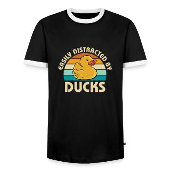 Vintage Duckling Easily Distracted By Rubber Ducks - Men's Ringer Shirt - black/white - Front - AI Model Female 172 light (172cm) & AI Model Male 178 light (178cm)