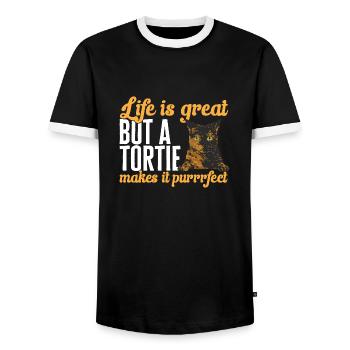 Schildpatt Katze Tortoiseshell Cat Tortie - Männer Kontrast-T-Shirt - Schwarz/Weiß - Vorne - AI Model Female 172 light (172cm) & AI Model Male 178 light (178cm)