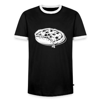 Pizza Restauration rapide Pizzeria - T-shirt contrasté Homme - noir/blanc - Devant - AI Model Female 172 light (172cm) & AI Model Male 178 light (178cm)