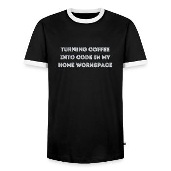 Verwandeln Sie Kaffee in Code in meinem Heimarbeitsplatz-Geschenk - Männer Kontrast-T-Shirt - Schwarz/Weiß - Vorne - AI Model Female 172 light (172cm) & AI Model Male 178 light (178cm)