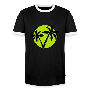 Palm Tree Silhouette Circle 1 - Men's Ringer Shirt - black/white - Front - AI Model Female 172 light (172cm) & AI Model Male 178 light (178cm)