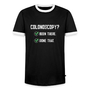 Gastroenterology Endoscopy Colonoscopy - Men's Ringer Shirt - black/white - Front - AI Model Female 172 light (172cm) & AI Model Male 178 light (178cm)