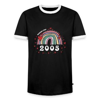 Cute Rainbow Awesome 2005 - 18th Birthday w/ - Men's Ringer Shirt - black/white - Front - AI Model Female 172 light (172cm) & AI Model Male 178 light (178cm)
