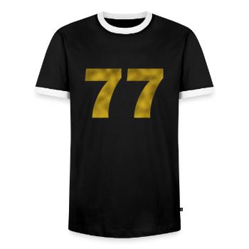 Anniversaire 77 ans - T-shirt contrasté Homme - noir/blanc - Devant - AI Model Female 172 light (172cm) & AI Model Male 178 light (178cm)