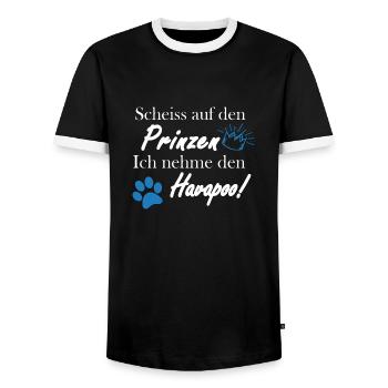Prinzen Havapoo I Havaneser Pudel Mix - Männer Kontrast-T-Shirt - Schwarz/Weiß - Vorne - AI Model Female 172 light (172cm) & AI Model Male 178 light (178cm)