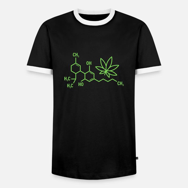 THC-Formel mit Cannabisblättern - Männer Kontrast-T-Shirt - Schwarz/Weiß