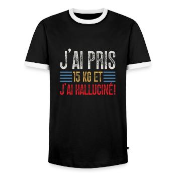 J'ai Pris 15 kg et J'ai halluciné! - T-shirt contrasté Homme - noir/blanc - Devant - AI Model Female 172 light (172cm) & AI Model Male 178 light (178cm)