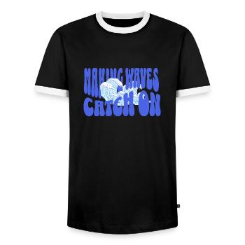 Beach Ocean Surfing Retro Surfers Sea Waves Summer - Männer Kontrast-T-Shirt - Schwarz/Weiß - Vorne - AI Model Female 172 light (172cm) & AI Model Male 178 light (178cm)
