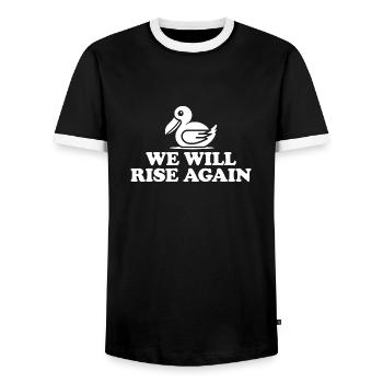 Dodo Bird Design - We Will Rise Again - Men's Ringer Shirt - black/white - Front - AI Model Female 172 light (172cm) & AI Model Male 178 light (178cm)