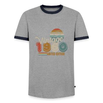 1960 - Männer Kontrast-T-Shirt - Grau/Navy  - Vorne - AI Model Female 172 light (172cm) & AI Model Male 178 light (178cm)