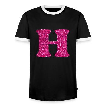 Buchstabe h rosa glitzernd - Männer Kontrast-T-Shirt - Schwarz/Weiß - Vorne - AI Model Female 172 light (172cm) & AI Model Male 178 light (178cm)