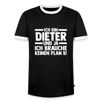 First name Dieter - Men's Ringer Shirt - black/white - Front - AI Model Female 172 light (172cm) & AI Model Male 178 light (178cm)