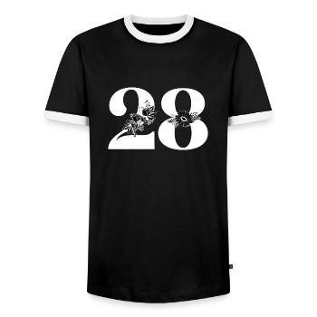 Numéro 28 floral noir -28e anniversaire floral - T-shirt contrasté Homme - noir/blanc - Devant - AI Model Female 172 light (172cm) & AI Model Male 178 light (178cm)