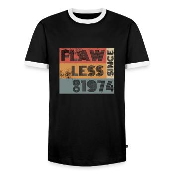 50ème Anniversaire Sans défaut depuis 08/1974 - T-shirt contrasté Homme - noir/blanc - Devant - AI Model Female 172 light (172cm) & AI Model Male 178 light (178cm)