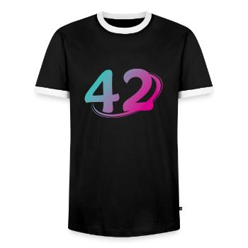 Number 42 multicolor - Men's Ringer Shirt - black/white - Front - AI Model Female 172 light (172cm) & AI Model Male 178 light (178cm)