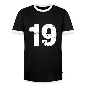 19 - Men's Ringer Shirt - black/white - Front - AI Model Female 172 light (172cm) & AI Model Male 178 light (178cm)