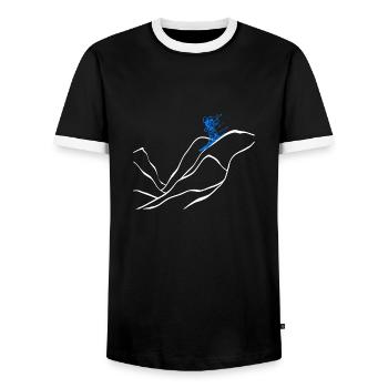 Mountain Skier Silhouette Mountain Skis - Men's Ringer Shirt - black/white - Front - AI Model Female 172 light (172cm) & AI Model Male 178 light (178cm)