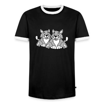 Deux chats heureux 2 amis Couple Équipe Couple - T-shirt contrasté Homme - noir/blanc - Devant - AI Model Female 172 light (172cm) & AI Model Male 178 light (178cm)