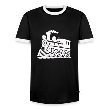 Train locomotive - Men's Ringer Shirt - black/white - Front - AI Model Female 172 light (172cm) & AI Model Male 178 light (178cm)