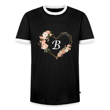 Buchstabe b florales goldenes Herz - Männer Kontrast-T-Shirt - Schwarz/Weiß - Vorne - AI Model Female 172 light (172cm) & AI Model Male 178 light (178cm)