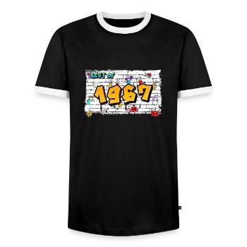Classic Rebel 1967 Graffiti – 58 Jahre Ikone - Männer Kontrast-T-Shirt - Schwarz/Weiß - Vorne - AI Model Female 172 light (172cm) & AI Model Male 178 light (178cm)