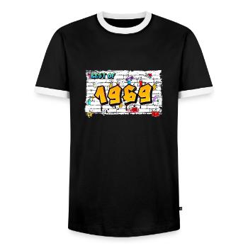 Retro vibes 1969 Graffiti – 56 ans d’audace - T-shirt contrasté Homme - noir/blanc - Devant - AI Model Female 172 light (172cm) & AI Model Male 178 light (178cm)