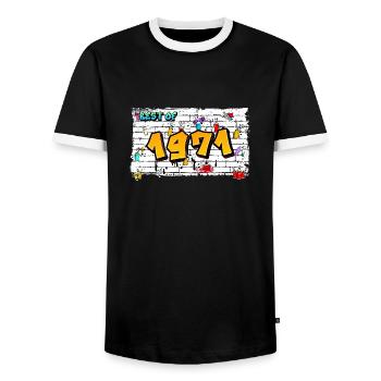 Urban Icon 1971 Graffiti – 54 Jahre zeitlos - Männer Kontrast-T-Shirt - Schwarz/Weiß - Vorne - AI Model Female 172 light (172cm) & AI Model Male 178 light (178cm)