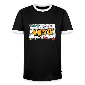 Retro Rebel 1975 Graffiti – 50 Jahre zeitlos - Männer Kontrast-T-Shirt - Schwarz/Weiß - Vorne - AI Model Female 172 light (172cm) & AI Model Male 178 light (178cm)