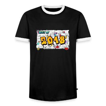 Rebel Wave 2018 Graffiti – 7 Jahre Urban Spirit - Männer Kontrast-T-Shirt - Schwarz/Weiß - Vorne - AI Model Female 172 light (172cm) & AI Model Male 178 light (178cm)