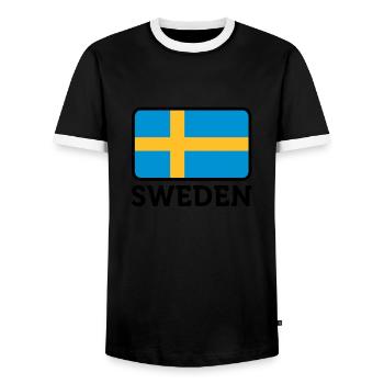 National flag of Sweden - Men's Ringer Shirt - black/white - Front - AI Model Female 172 light (172cm) & AI Model Male 178 light (178cm)