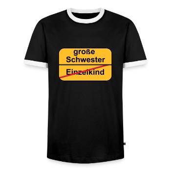 große Schwester - Männer Kontrast-T-Shirt - Schwarz/Weiß - Vorne - AI Model Female 172 light (172cm) & AI Model Male 178 light (178cm)