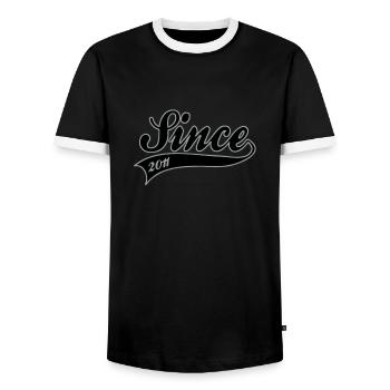 Birthday - Since 2011 - Men's Ringer Shirt - black/white - Front - AI Model Female 172 light (172cm) & AI Model Male 178 light (178cm)