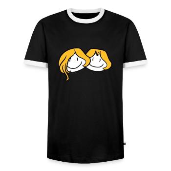sisters head face girlfriend 2 friends team ge - Men's Ringer Shirt - black/white - Front - AI Model Female 172 light (172cm) & AI Model Male 178 light (178cm)