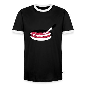 pan fry bacon ham meat delicious hung - Men's Ringer Shirt - black/white - Front - AI Model Female 172 light (172cm) & AI Model Male 178 light (178cm)