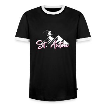 St anton - Männer Kontrast-T-Shirt - Schwarz/Weiß - Vorne - AI Model Female 172 light (172cm) & AI Model Male 178 light (178cm)
