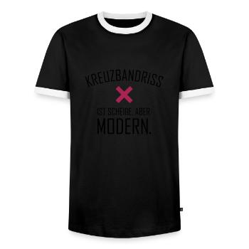 Kreuzbandriss ist scheiße aber modern -Farbwechsel - Männer Kontrast-T-Shirt - Schwarz/Weiß - Vorne - AI Model Female 172 light (172cm) & AI Model Male 178 light (178cm)