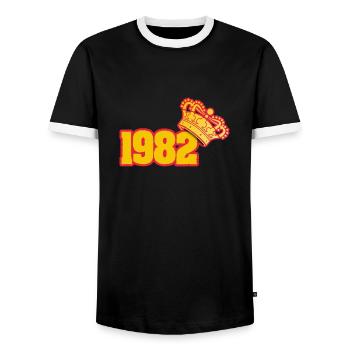 Geboren im Jahre 1982 - Männer Kontrast-T-Shirt - Schwarz/Weiß - Vorne - AI Model Female 172 light (172cm) & AI Model Male 178 light (178cm)