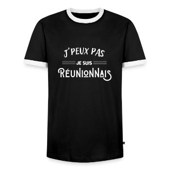 Je peux pas je suis réunionnais - T-shirt contrasté Homme - noir/blanc - Devant - AI Model Female 172 light (172cm) & AI Model Male 178 light (178cm)