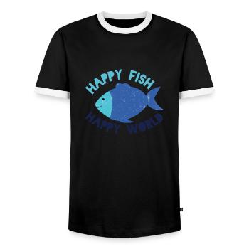 Happy Fish happy world - Männer Kontrast-T-Shirt - Schwarz/Weiß - Vorne - AI Model Female 172 light (172cm) & AI Model Male 178 light (178cm)