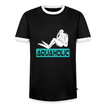 Aquaholic Scuba Diving Diver - Men's Ringer Shirt - black/white - Front - AI Model Female 172 light (172cm) & AI Model Male 178 light (178cm)