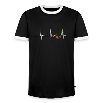 Day Trading Herzschlag EKG Puls Stock Market Trade - Männer Kontrast-T-Shirt - Schwarz/Weiß - Vorne - AI Model Female 172 light (172cm) & AI Model Male 178 light (178cm)
