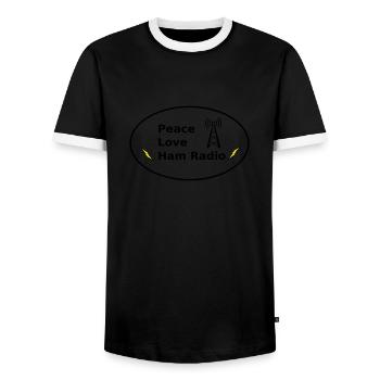 tour de radio amateur d’amour de paix - T-shirt contrasté Homme - noir/blanc - Devant - AI Model Female 172 light (172cm) & AI Model Male 178 light (178cm)