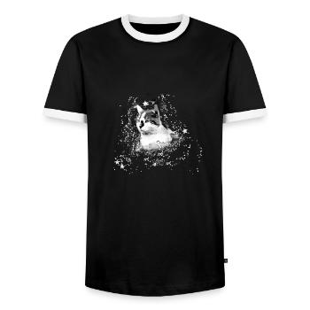 cat, grey,watercolour,art,painting,graffiti,stars - Men's Ringer Shirt - black/white - Front - AI Model Female 172 light (172cm) & AI Model Male 178 light (178cm)