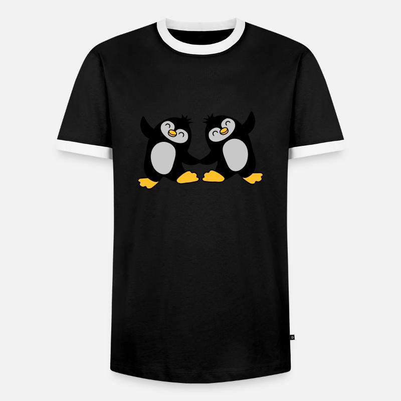 2 cute penguins dancing - Men's Ringer Shirt - black/white